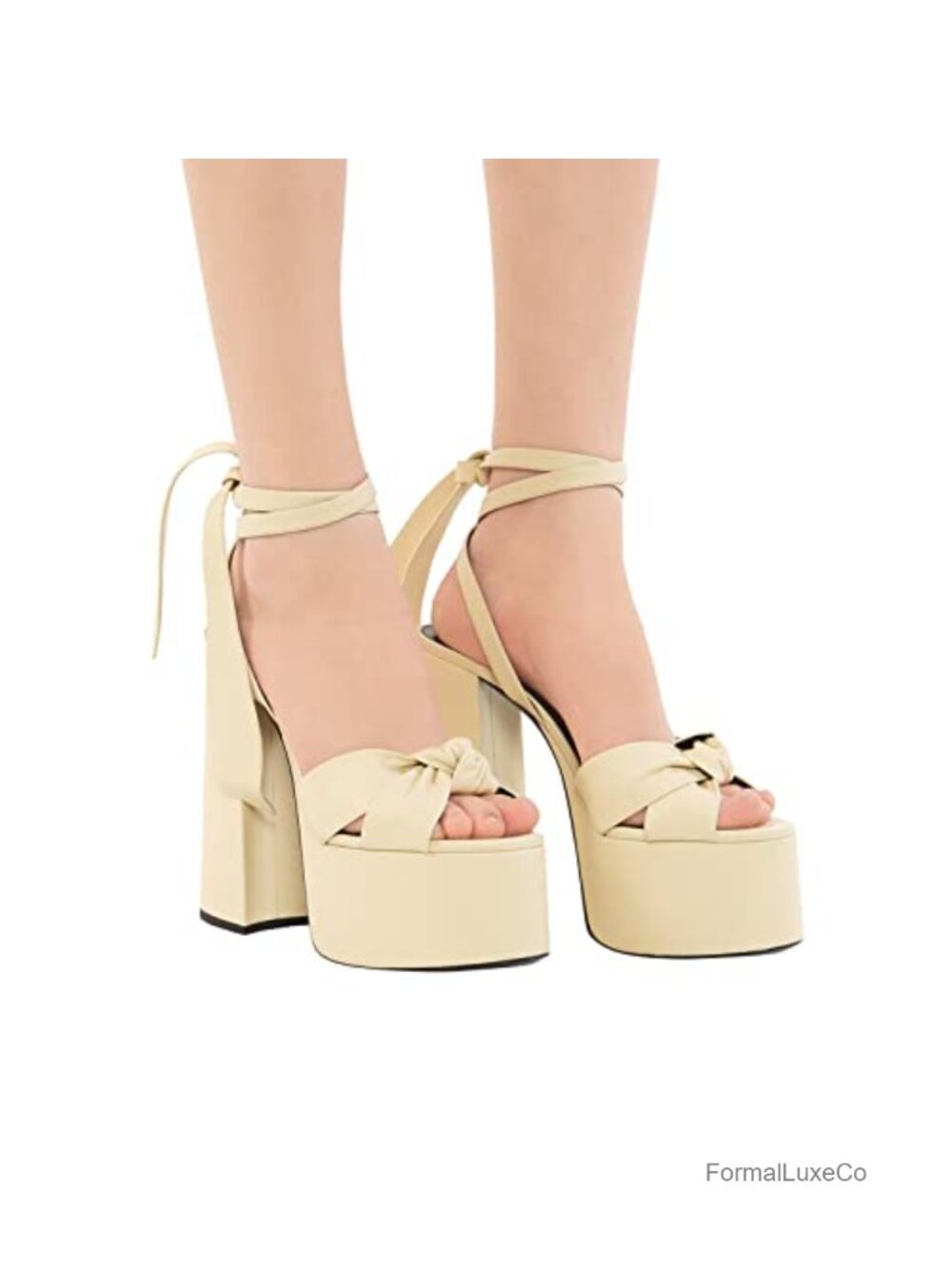 Metallic Lace Up Chunky Heel Platform Heels Slingback Ankle Strap Bow Fashion - Picture 4 of 6